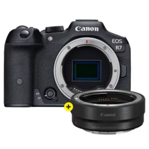 Le Canon EOS R7 Boitier NU avec la bague d'adaptation EF-RF ouvre de nouvelles possibilités créatives avec un capteur CMOS de 45 mégapixels, une vidéo 4K UHD et un autofocus avancé pour une performance photographique supérieure.