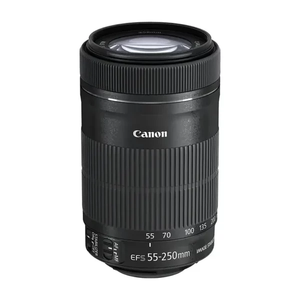 Canon EF-S 55-250mm : Objectif téléobjectif polyvalent pour appareils photo Canon APS-C, idéal pour la photographie de sport et de nature grâce à son zoom étendu et sa qualité d'image supérieure.